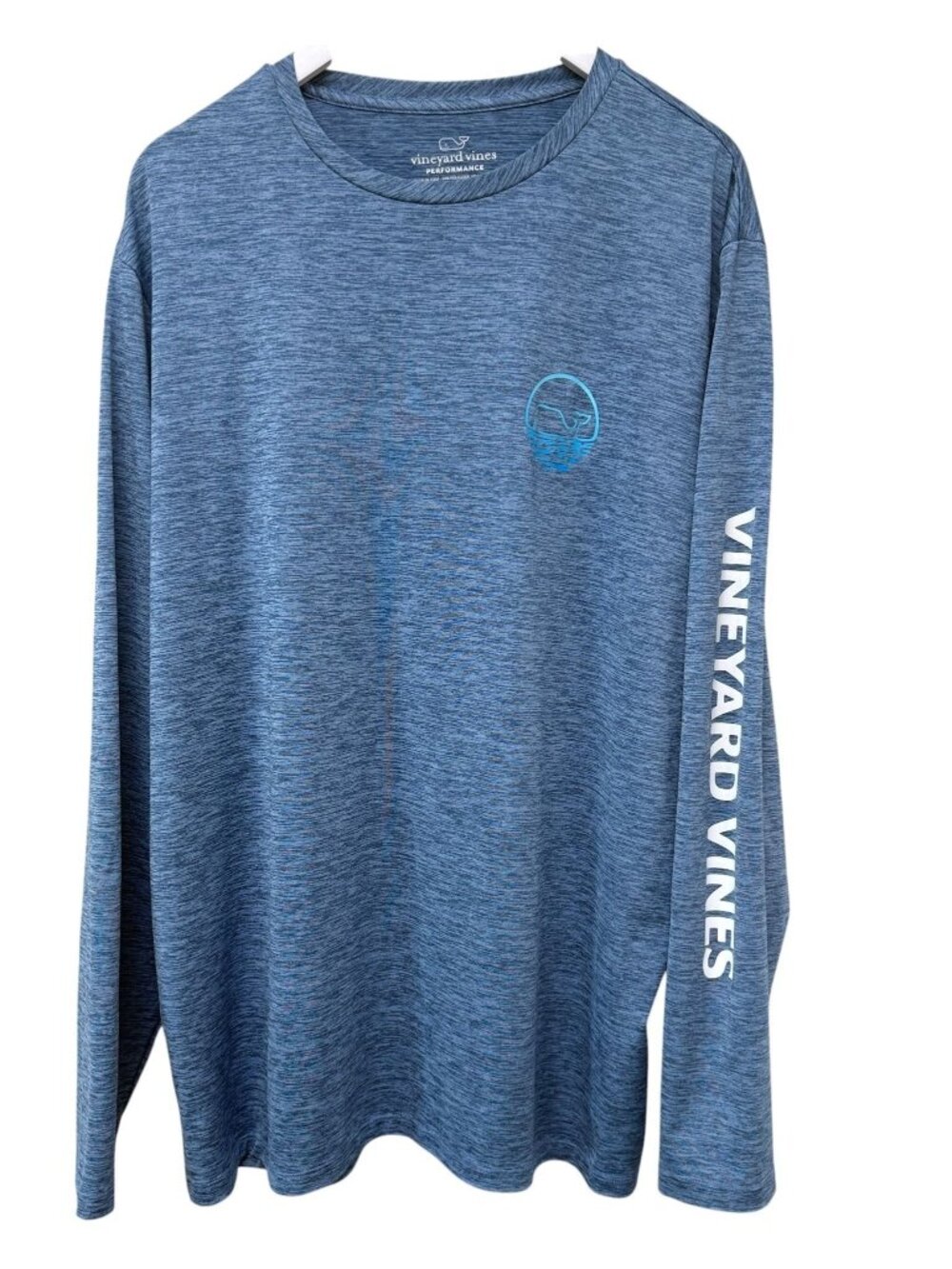 Vineyard Vines Mens Performance Shirt Large Blue Pullover Whale Logo Stretch